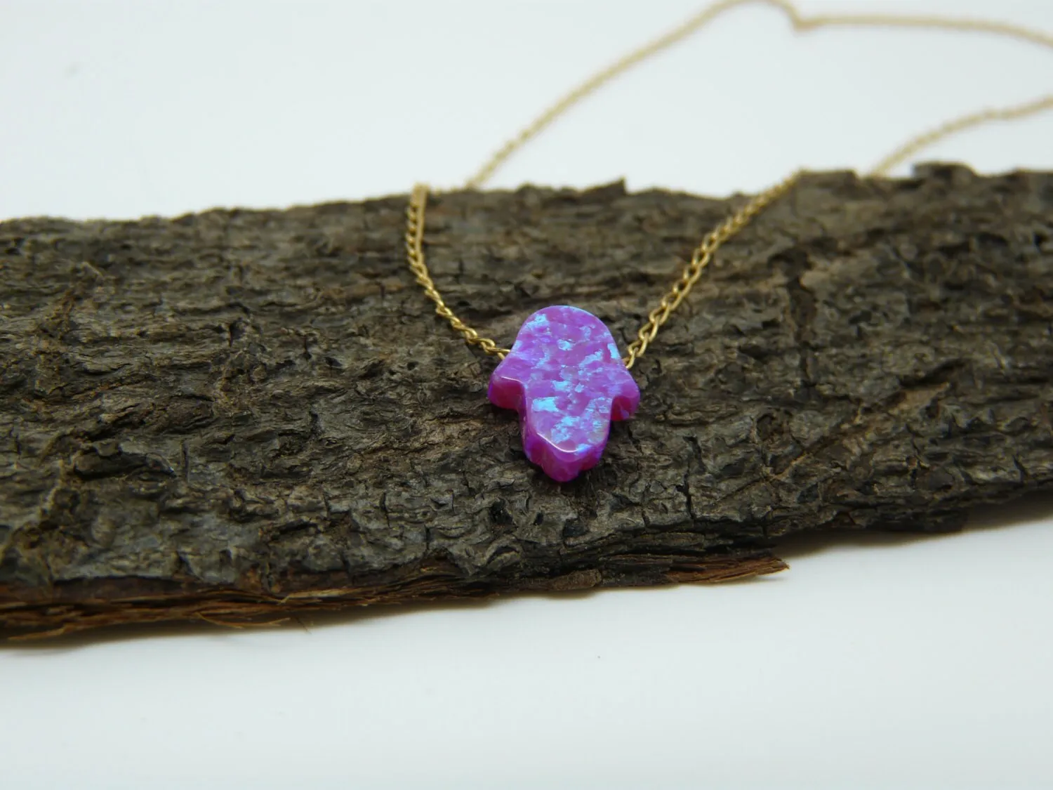 Opal Hamsa necklace, Hand Opal necklace, Opal necklace, Purple opal necklace, Evil eye necklace, Opal hand necklace, Opal jewelry