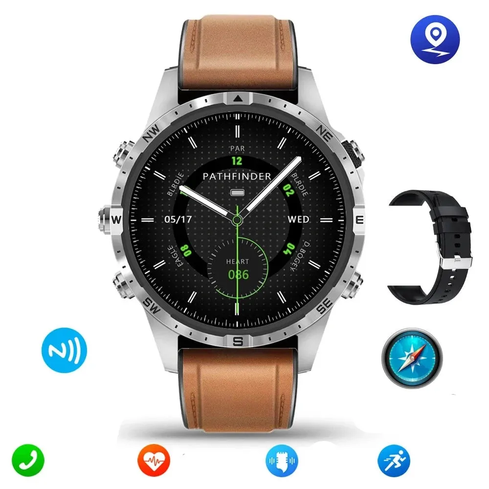 Outdoors Compass  GPS Tracker  1.6 Inch AMOLED  Bluetooth Call Smart Watch