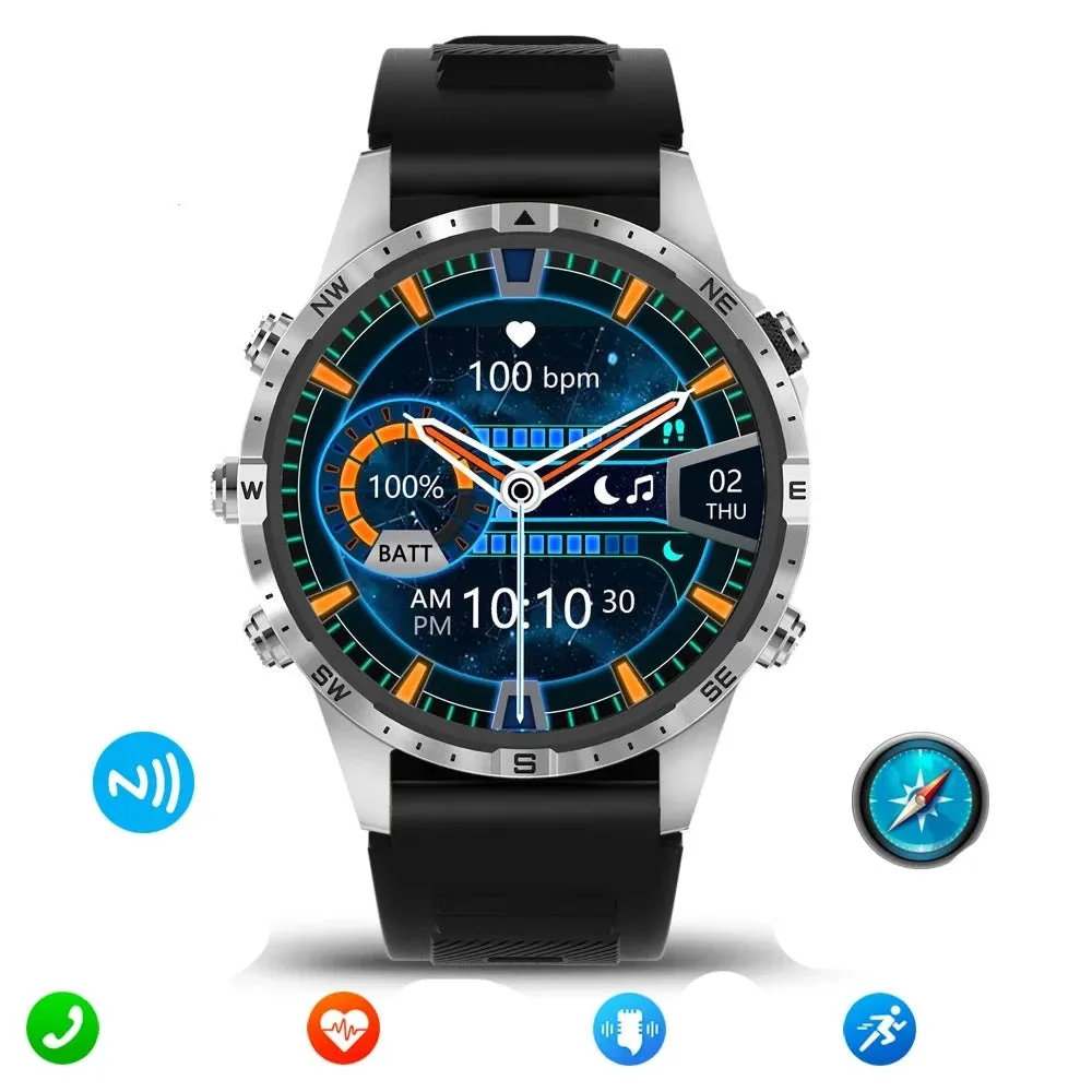 Outdoors Compass  GPS Tracker  1.6 Inch AMOLED  Bluetooth Call Smart Watch