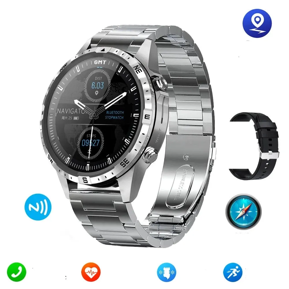 Outdoors Compass  GPS Tracker  1.6 Inch AMOLED  Bluetooth Call Smart Watch