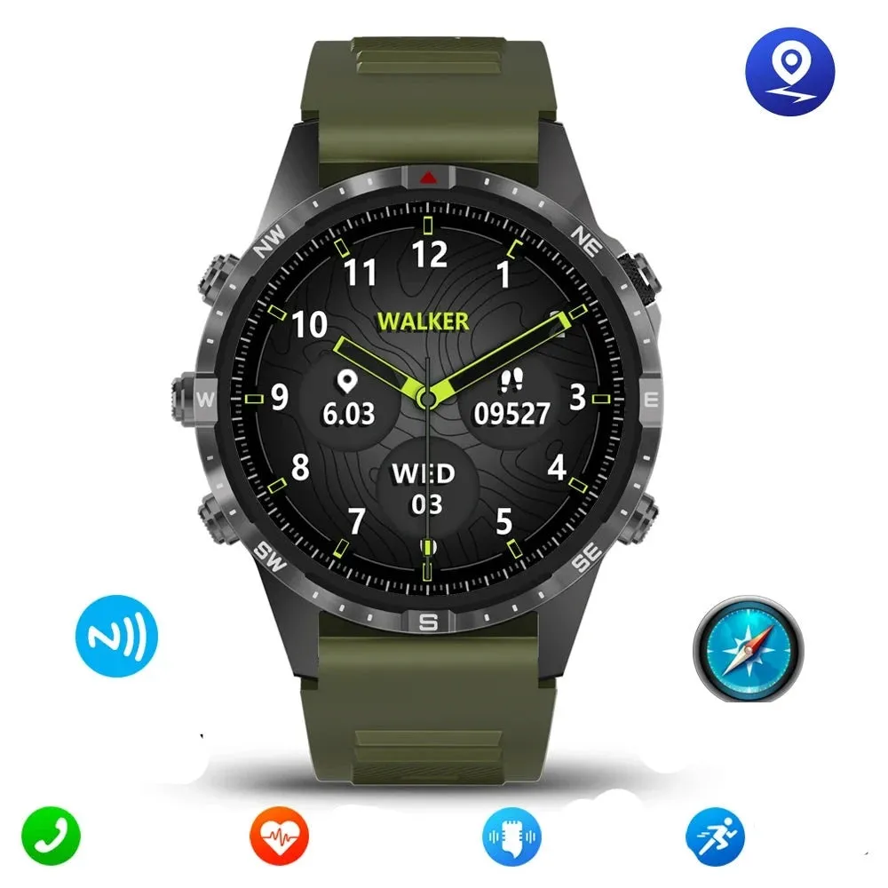 Outdoors Compass  GPS Tracker  1.6 Inch AMOLED  Bluetooth Call Smart Watch