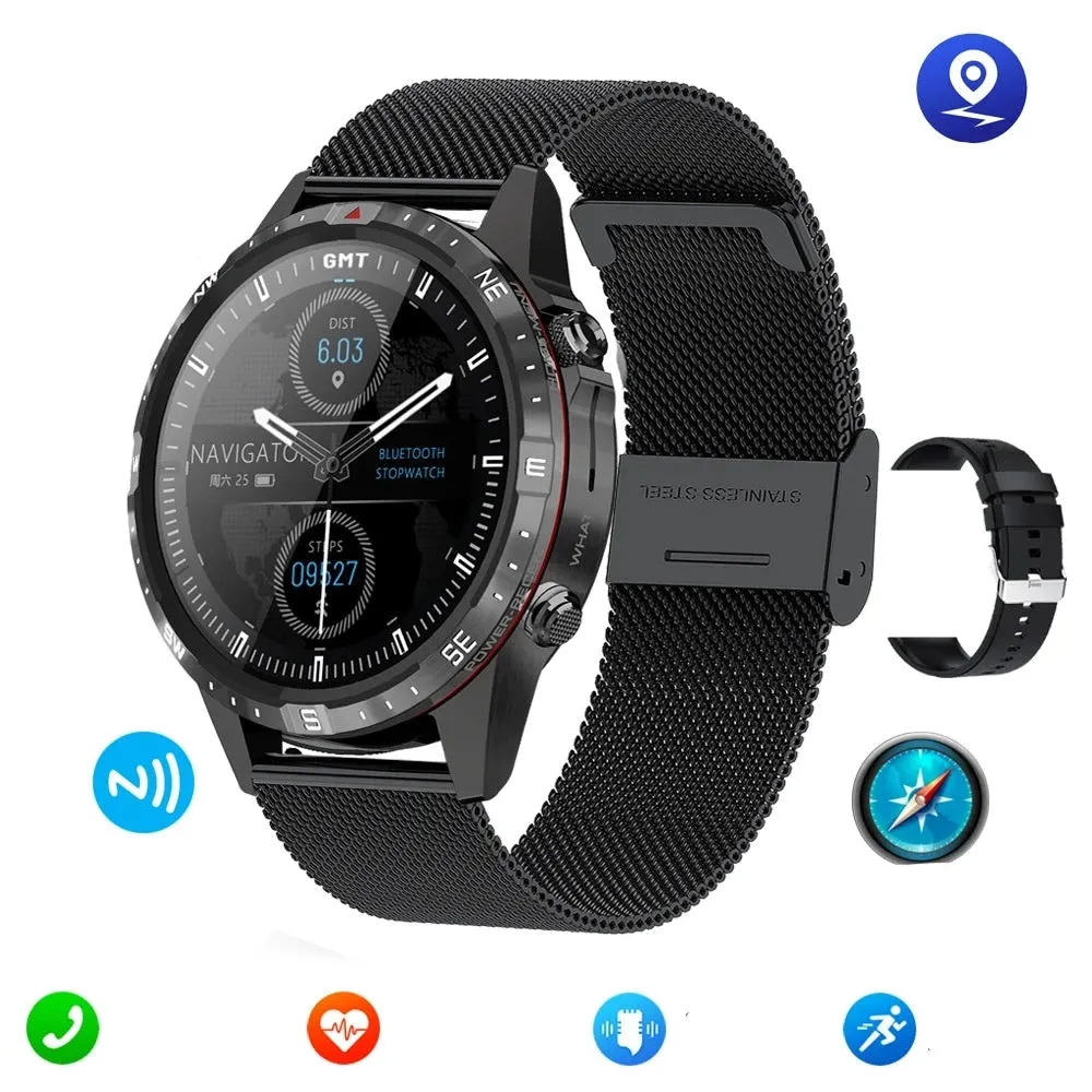 Outdoors Compass  GPS Tracker  1.6 Inch AMOLED  Bluetooth Call Smart Watch