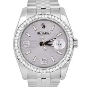 PAPERS Rolex DateJust RHODIUM WAVES Steel DIAMOND 36mm JUBILEE 116244 Watch B P