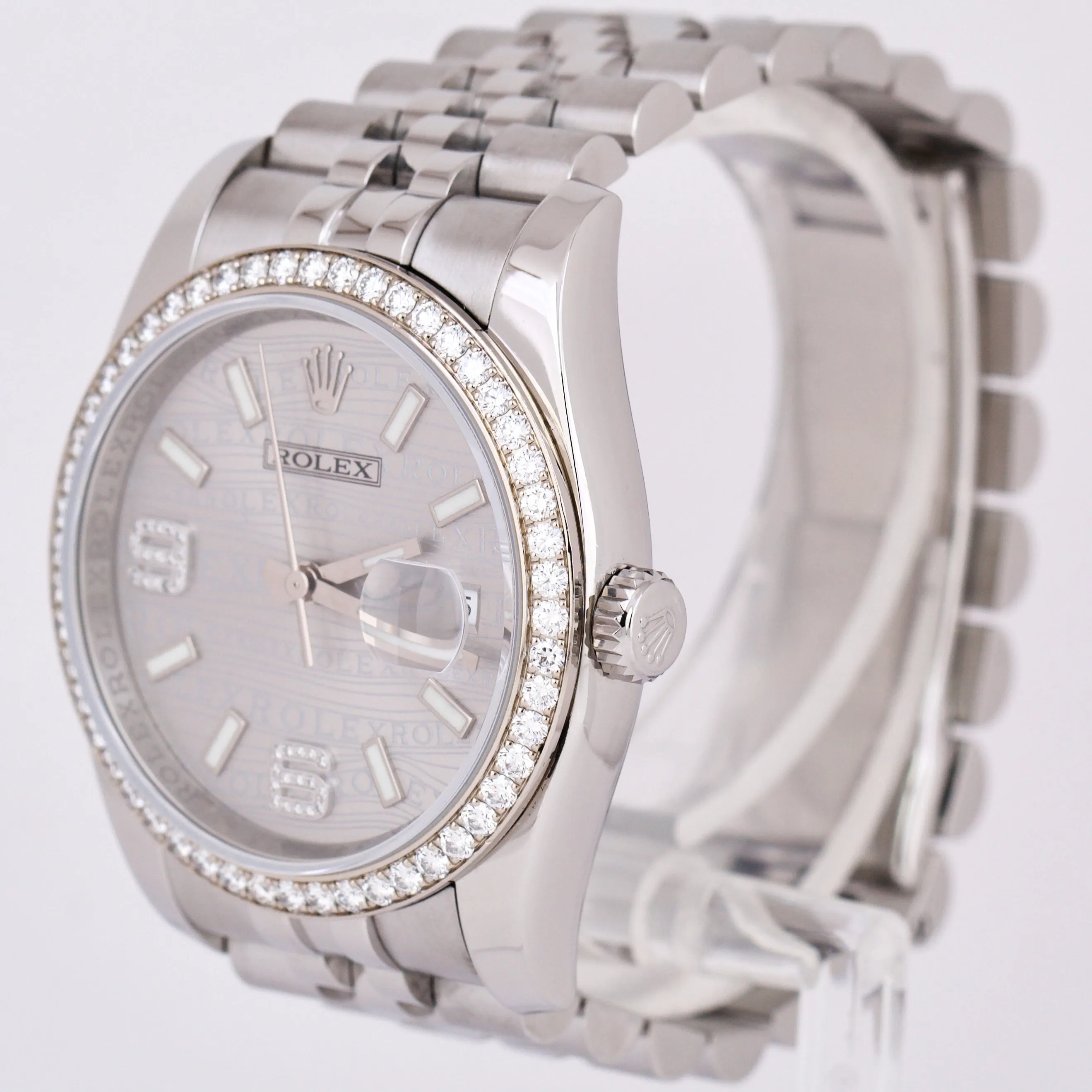 PAPERS Rolex DateJust RHODIUM WAVES Steel DIAMOND 36mm JUBILEE 116244 Watch B P