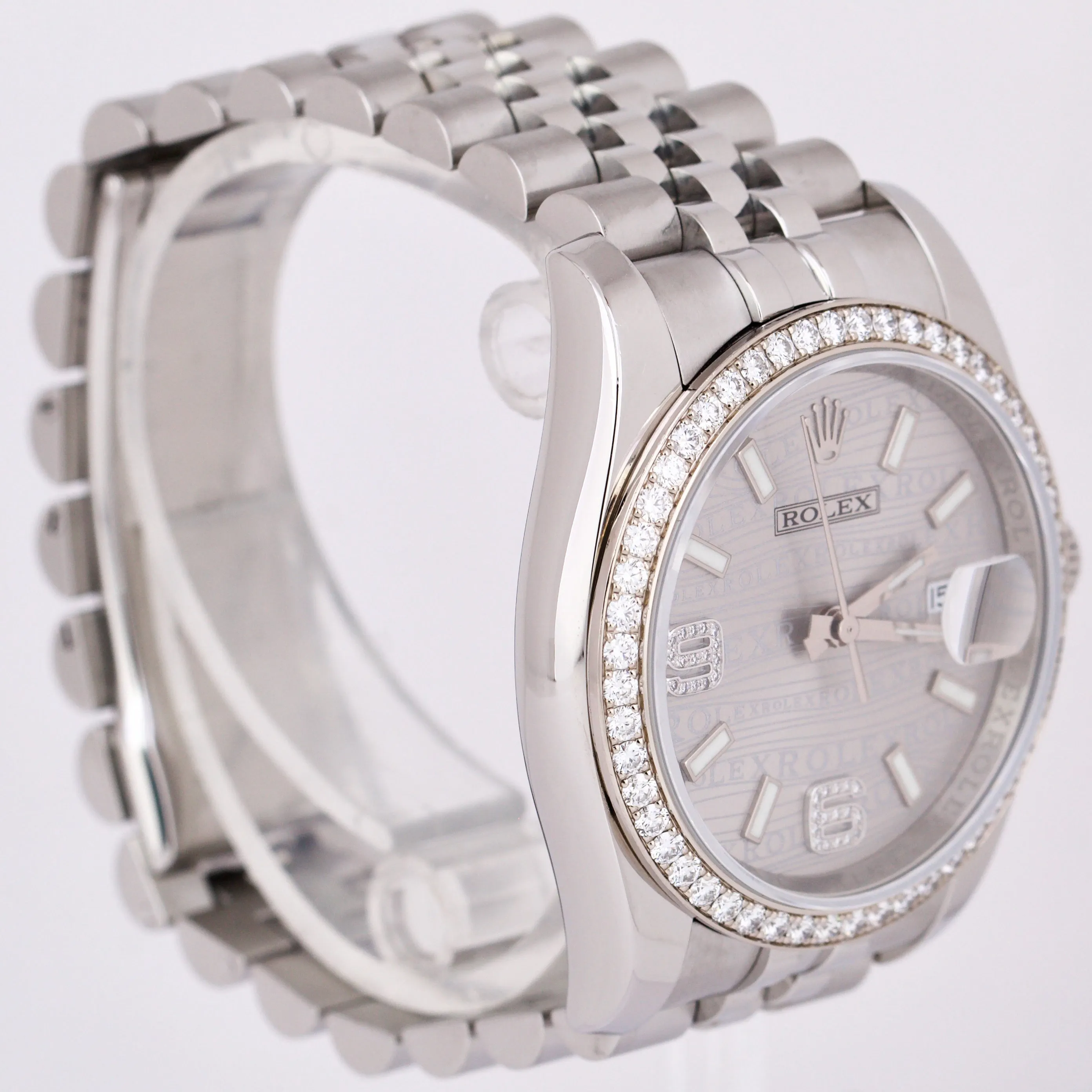 PAPERS Rolex DateJust RHODIUM WAVES Steel DIAMOND 36mm JUBILEE 116244 Watch B P