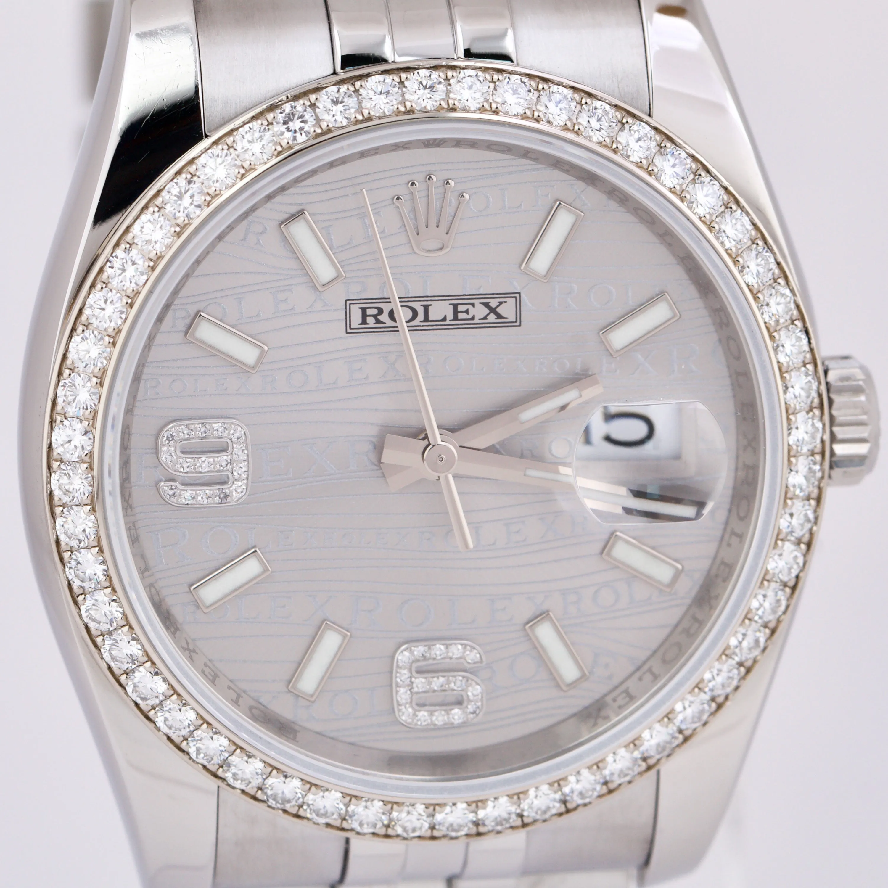PAPERS Rolex DateJust RHODIUM WAVES Steel DIAMOND 36mm JUBILEE 116244 Watch B P