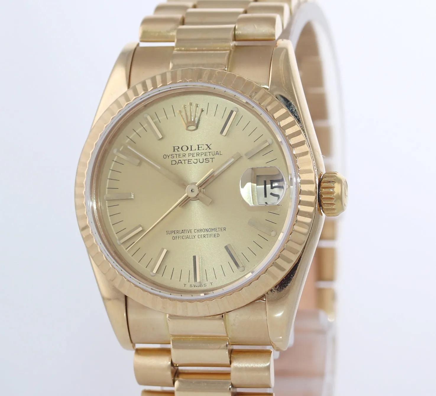 PAPERS Rolex President 68278 Midsize 31mm 18k Gold Champagne Dial Watch Box
