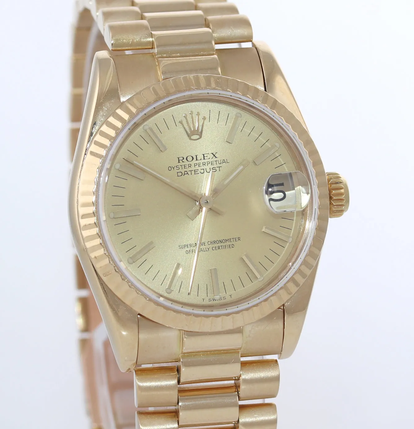 PAPERS Rolex President 68278 Midsize 31mm 18k Gold Champagne Dial Watch Box