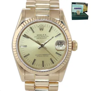PAPERS Rolex President 68278 Midsize 31mm 18k Gold Champagne Dial Watch Box