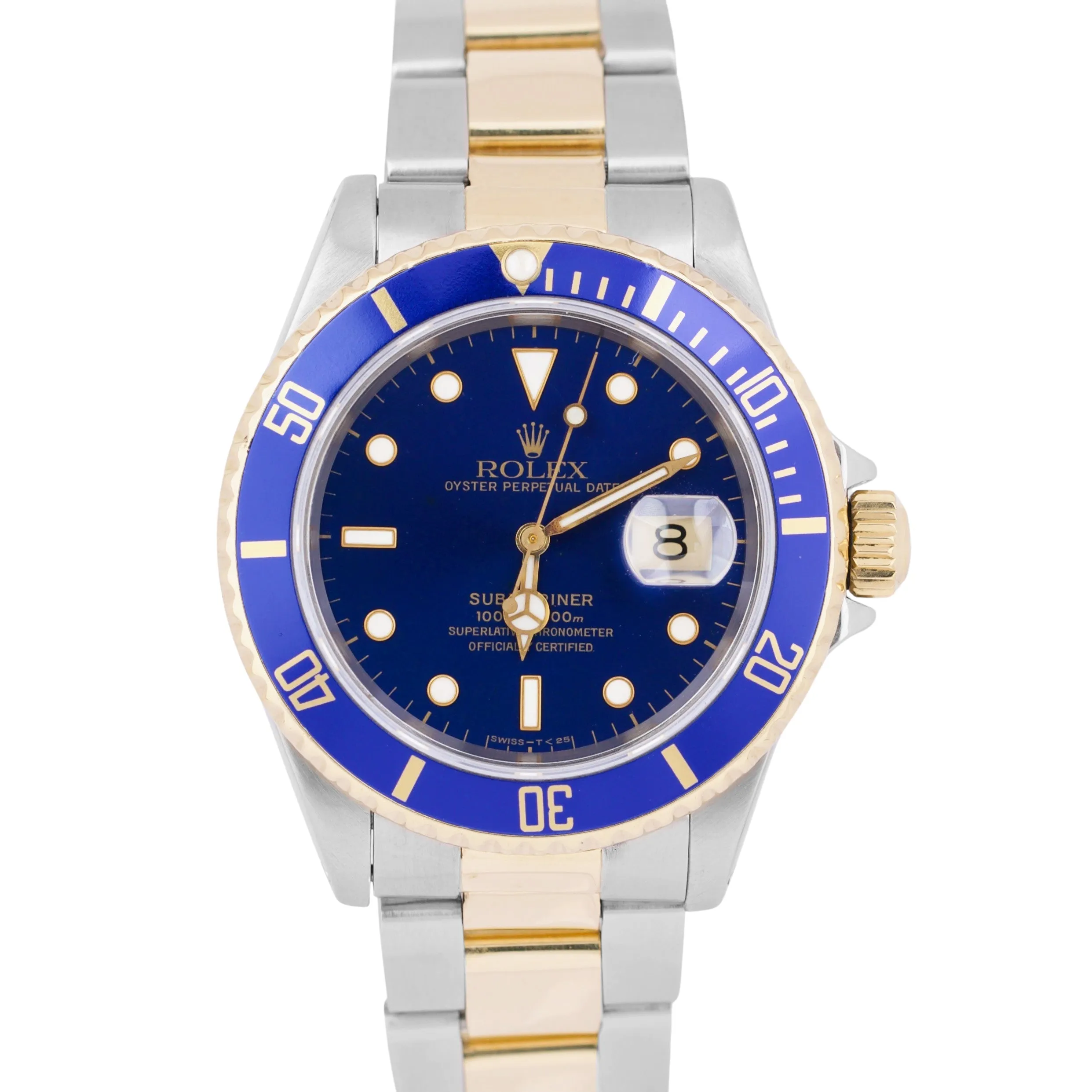 PAPERS Rolex Submariner Date 40mm Blue 18K Gold Yellow Steel Watch 16613 BOX