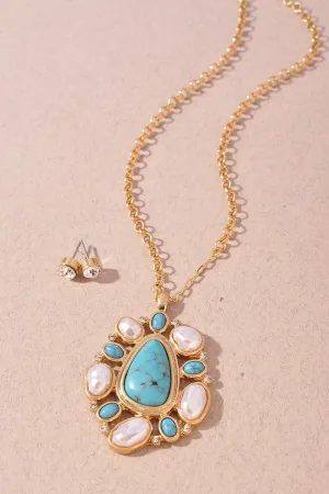 Pearl and Turquoise Pendant Necklace