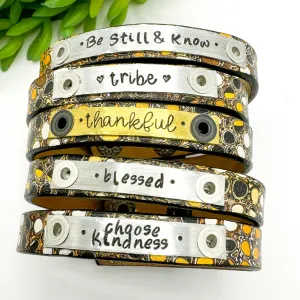 Pebble | 5 Phrases | Leather Skinny Bracelet | Adjustable