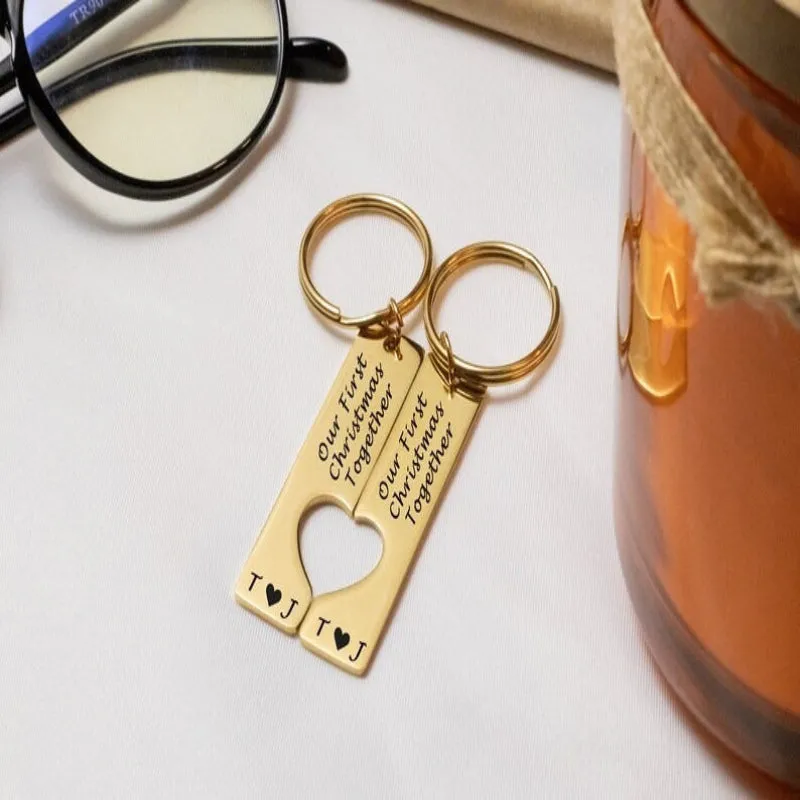 Personalized Custom Date Couple Heart Keychain With 2 Sets