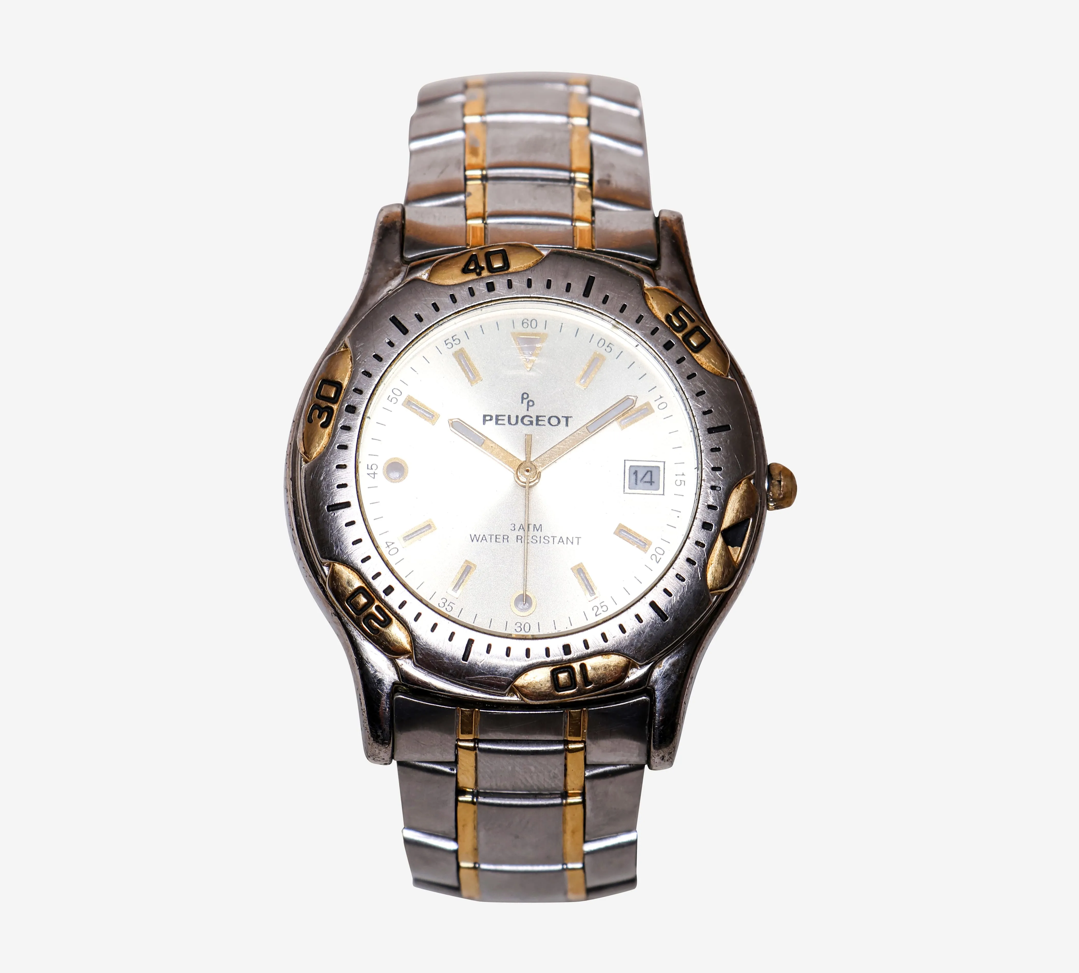 Peugeot Rewound Silver and Gold Metal Bracelet Quartz Analog Watch