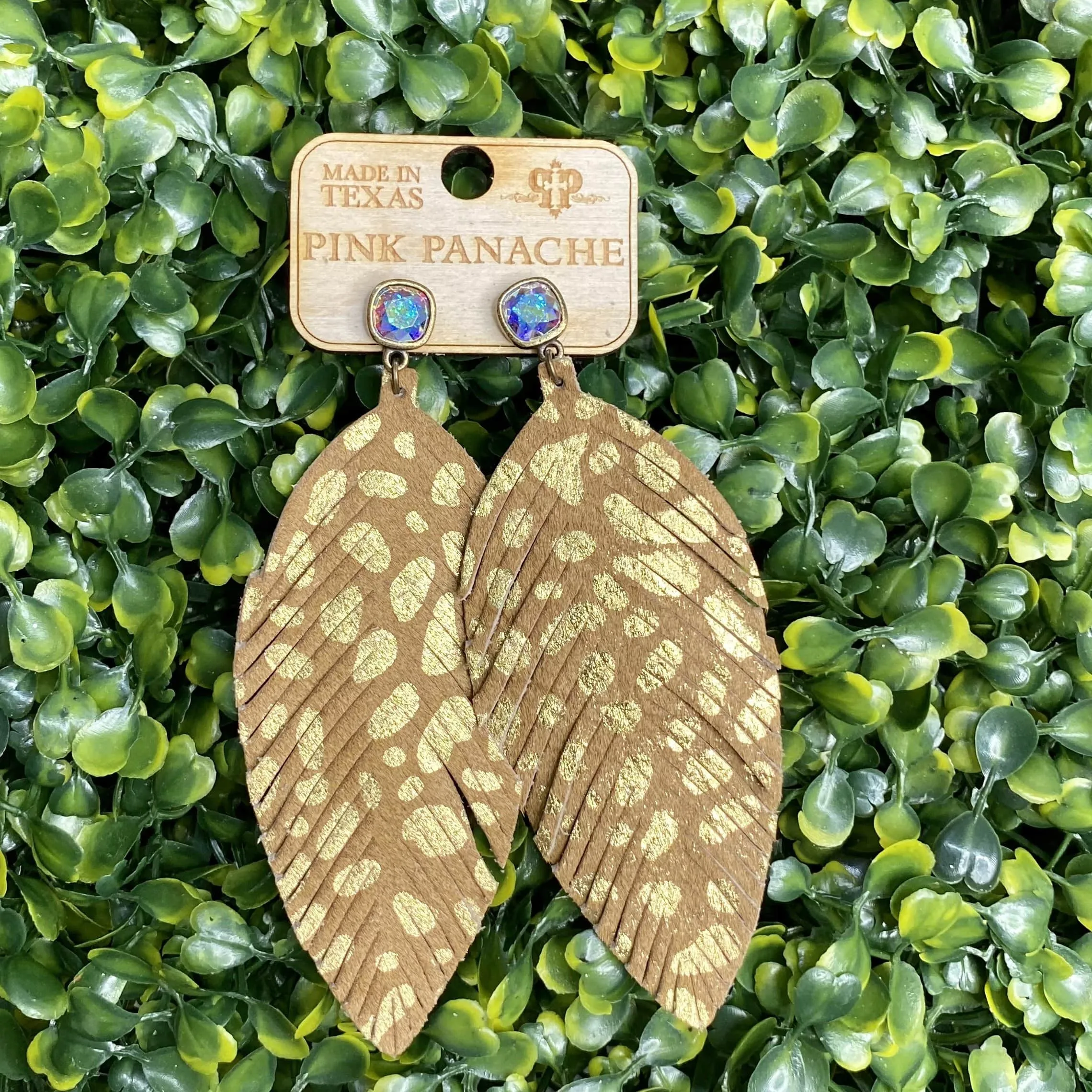 Pink Panache Tan/Gold Leopard Earrings