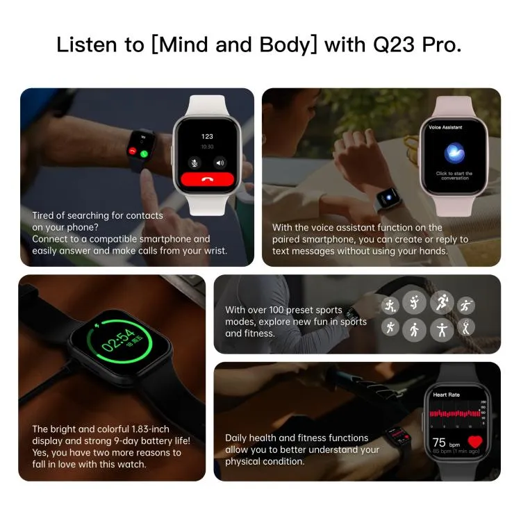 Q23 Pro 1.83 inch Color Screen IP68 Waterproof Bluetooth Call Smart Watch, Support Health Monitoring(White)