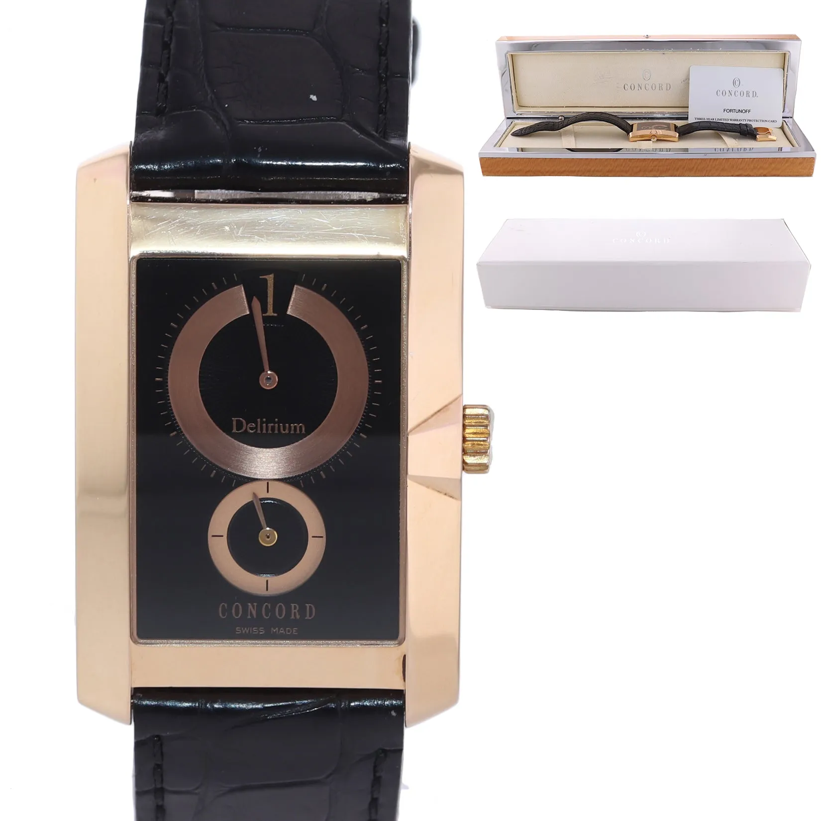 RARE Concord Delirium 18k Rose Gold 28mm Jump Hour 52 N5 1460.1 Manual Watch