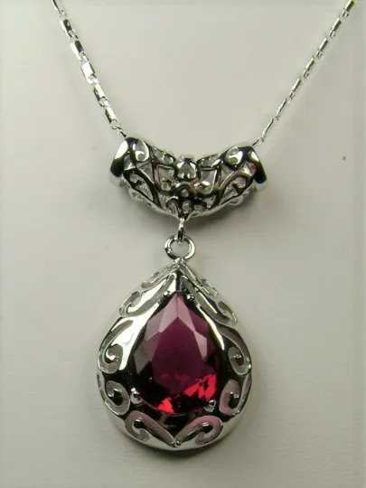 Red Ruby Pendant Necklace, Victorian Jewelry P28