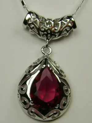 Red Ruby Pendant Necklace, Victorian Jewelry P28