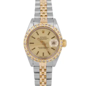 Rolex DateJust 26mm Champagne Two-Tone DIAMOND 18K Yellow Gold Steel Watch 69173