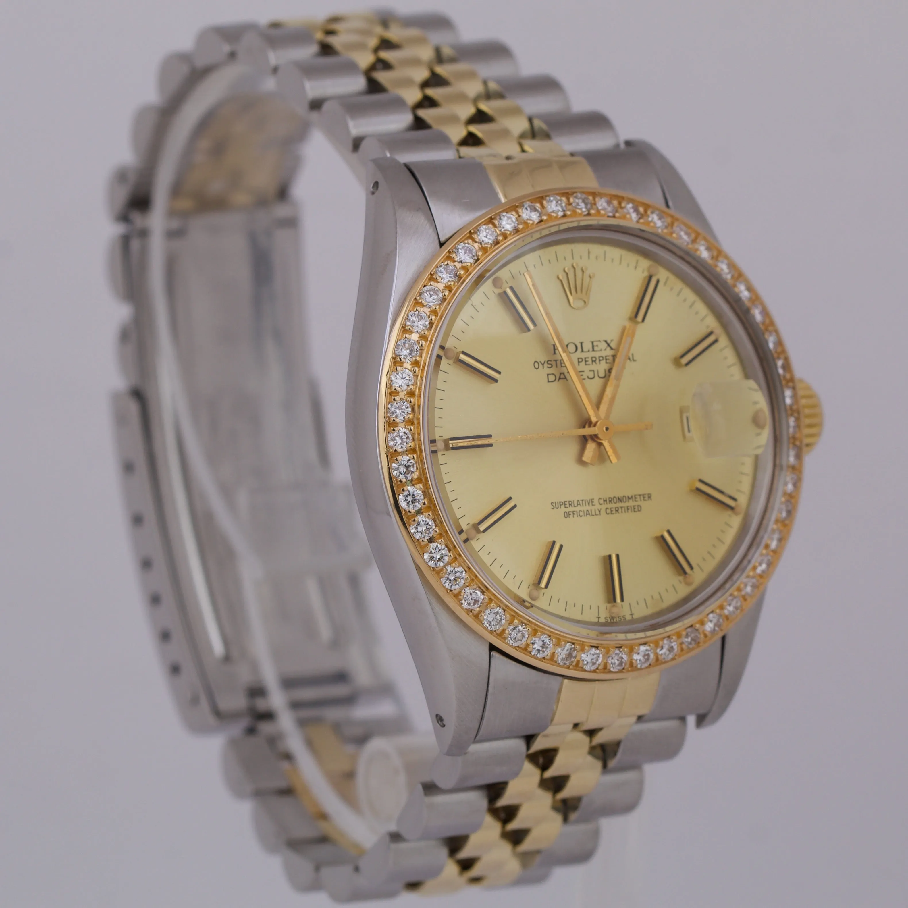Rolex DateJust 36mm CHAMPAGNE DIAMOND Two Tone 18K Gold Steel JUBILEE 16013