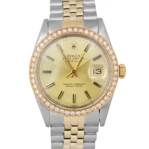 Rolex DateJust 36mm CHAMPAGNE DIAMOND Two Tone 18K Gold Steel JUBILEE 16013