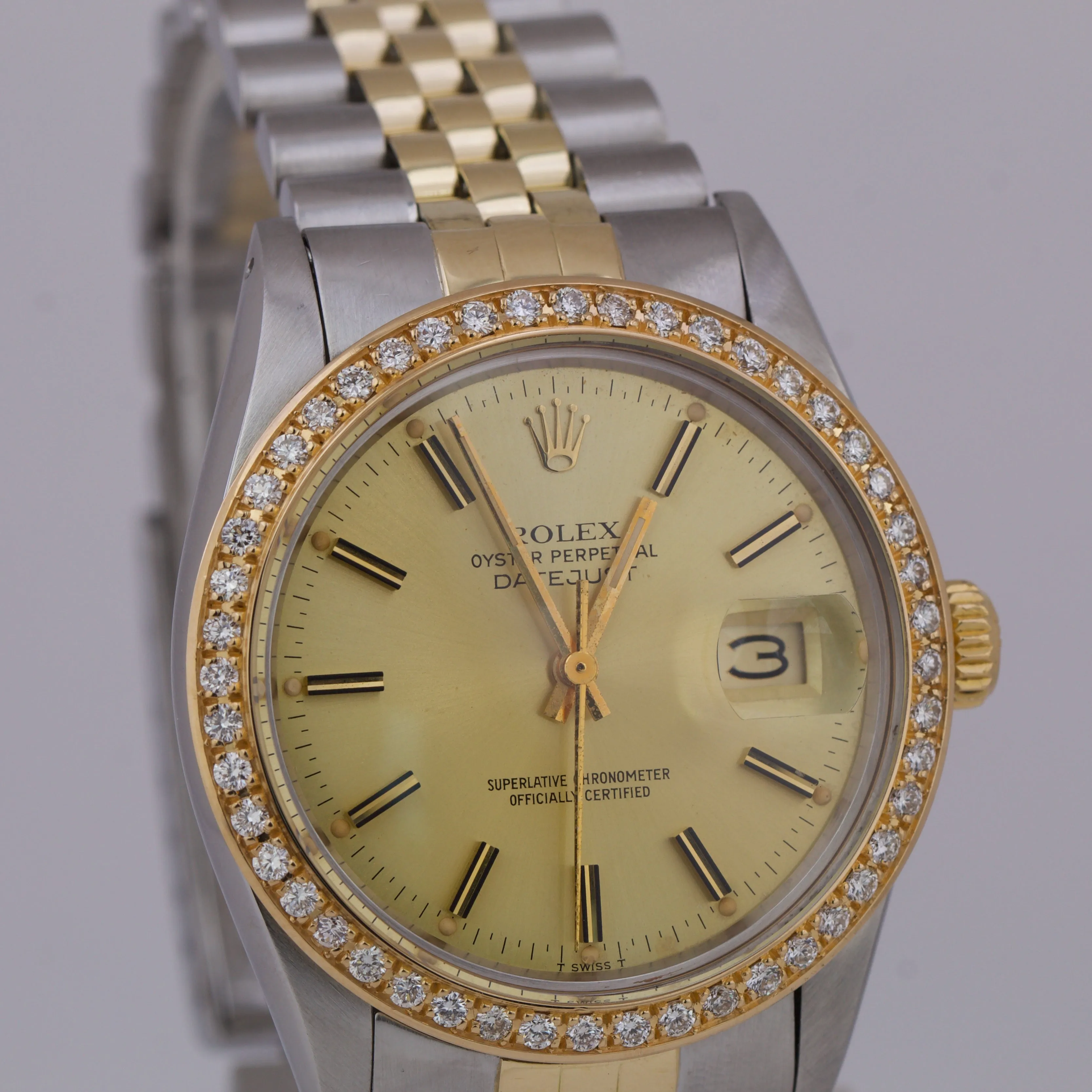 Rolex DateJust 36mm CHAMPAGNE DIAMOND Two Tone 18K Gold Steel JUBILEE 16013