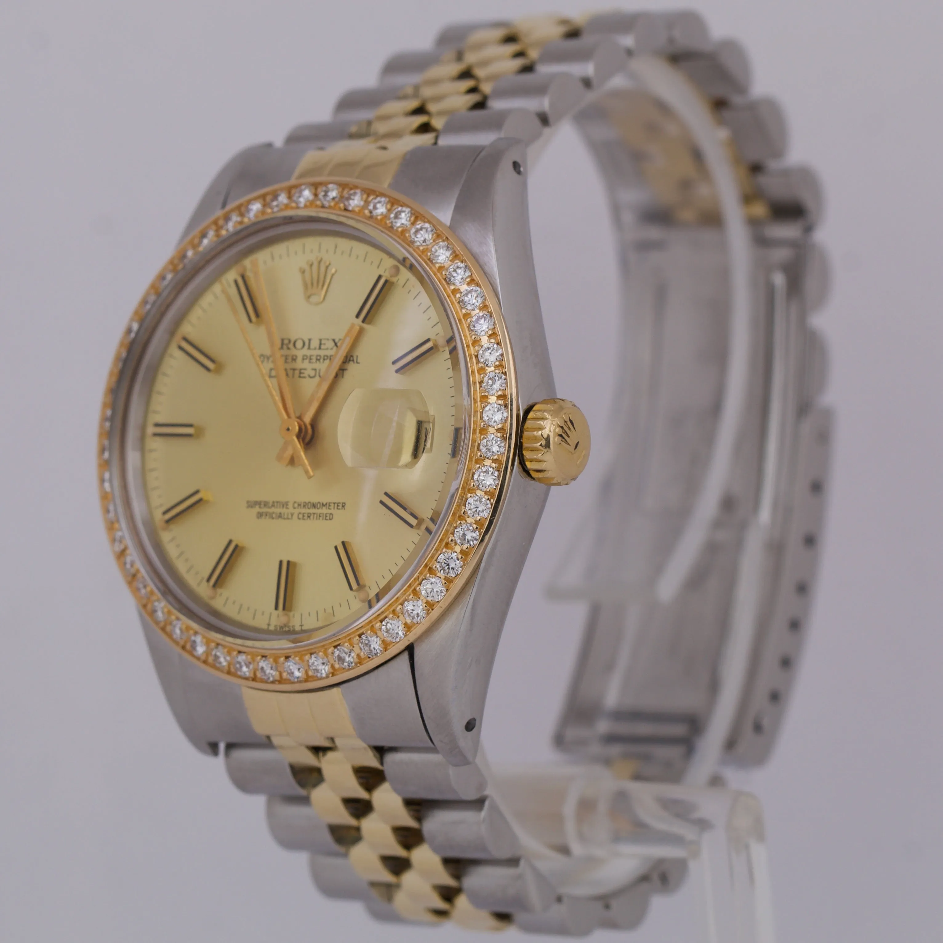 Rolex DateJust 36mm CHAMPAGNE DIAMOND Two Tone 18K Gold Steel JUBILEE 16013
