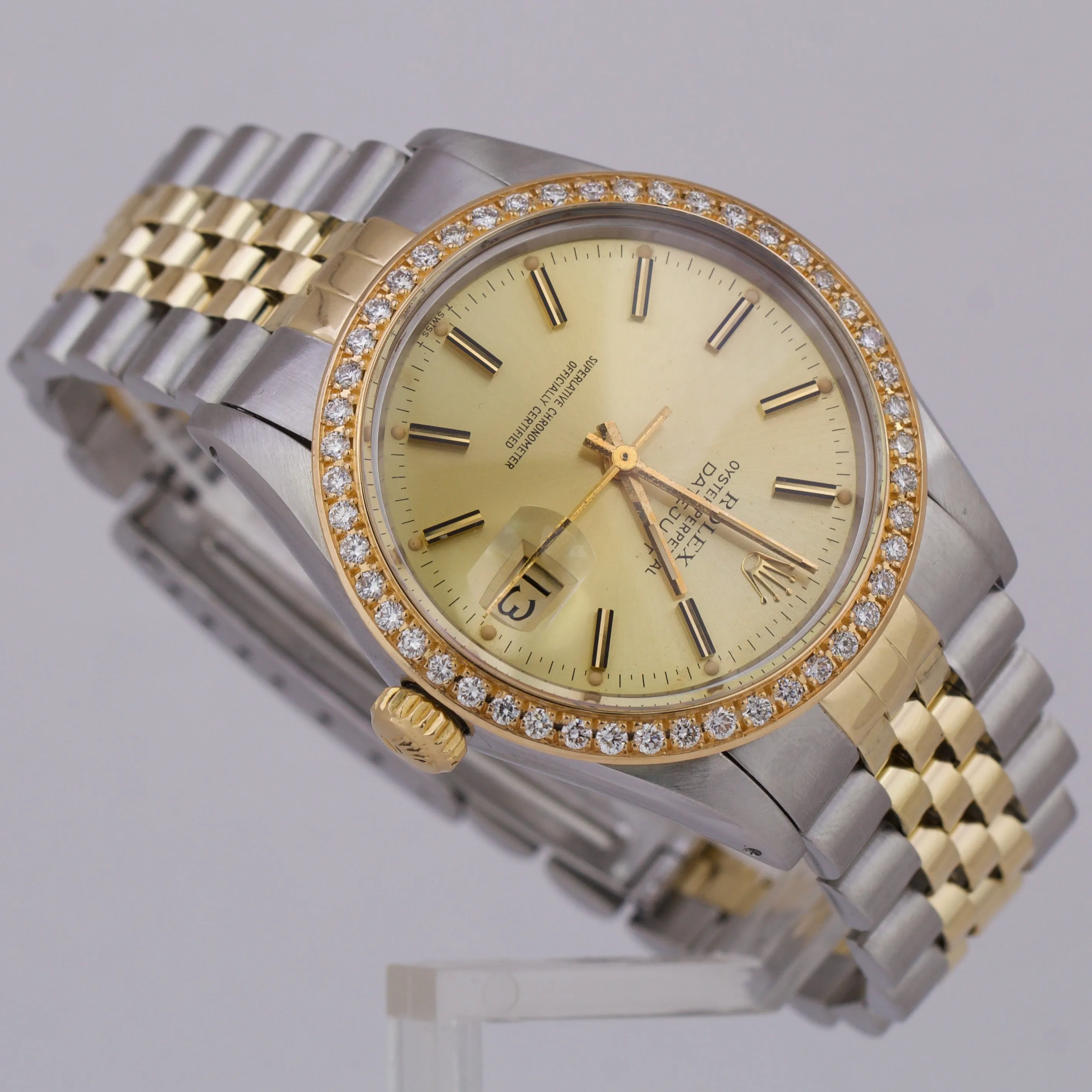 Rolex DateJust 36mm CHAMPAGNE DIAMOND Two Tone 18K Gold Steel JUBILEE 16013