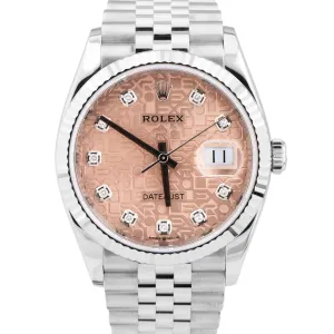 Rolex DateJust 36mm Pink Salmon Computer Diamond Steel Jubilee Watch 126234