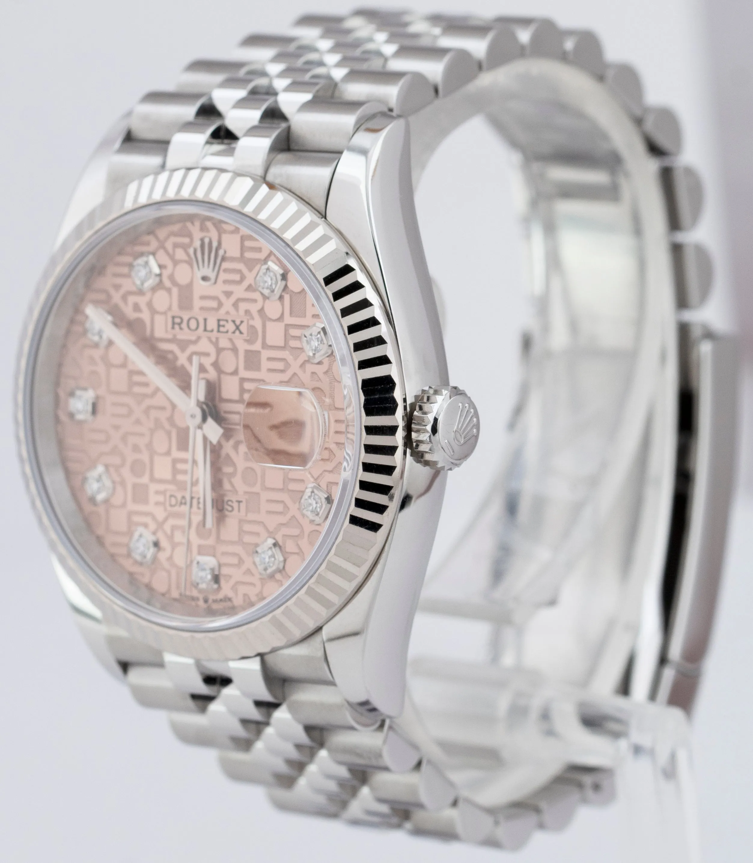 Rolex DateJust 36mm Pink Salmon Computer Diamond Steel Jubilee Watch 126234