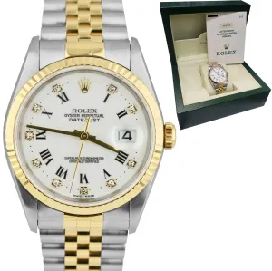 Rolex DateJust 36mm Two-Tone White FACTORY Diamond NO HOLES 18K Jubilee 16233