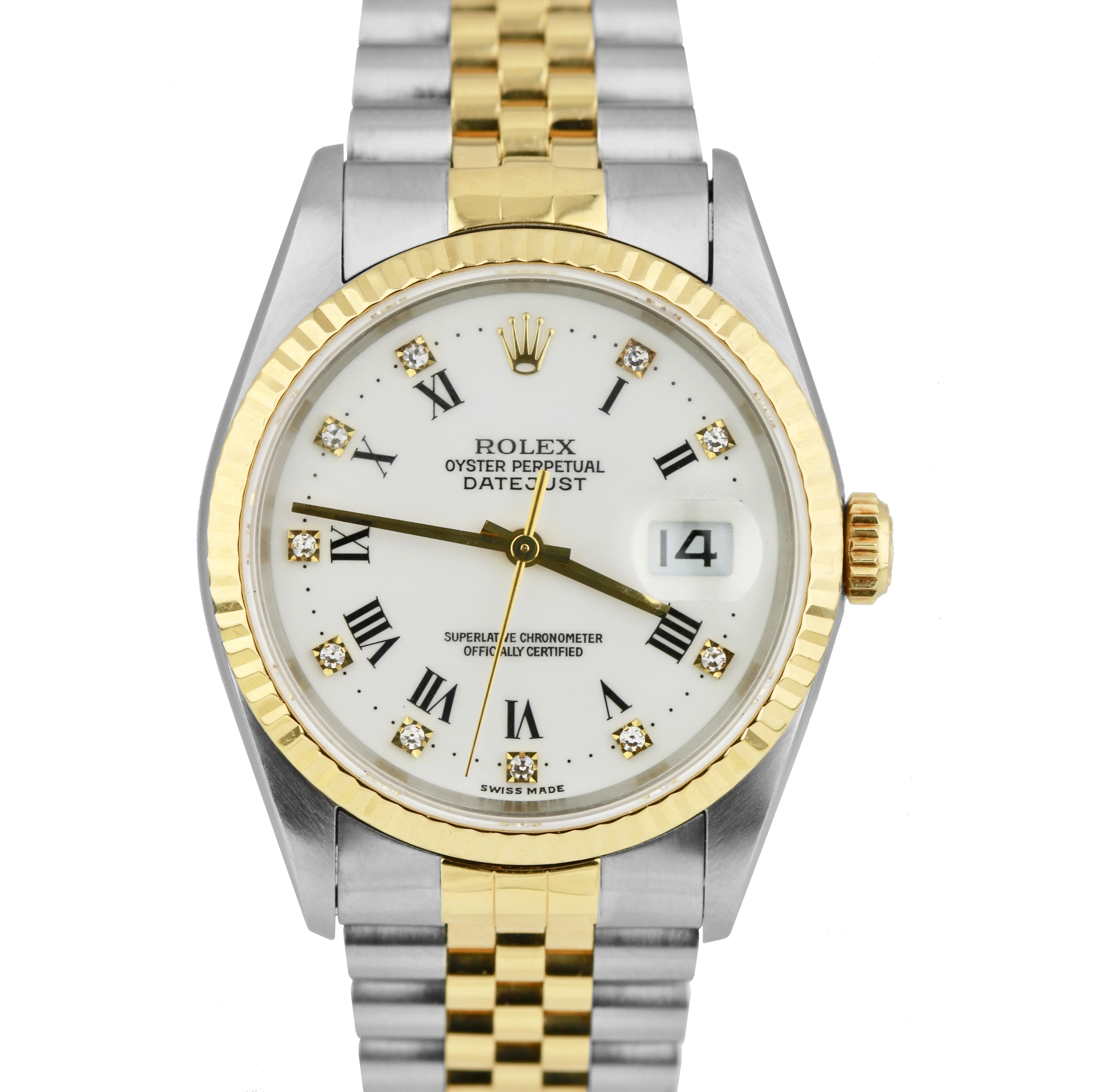 Rolex DateJust 36mm Two-Tone White FACTORY Diamond NO HOLES 18K Jubilee 16233