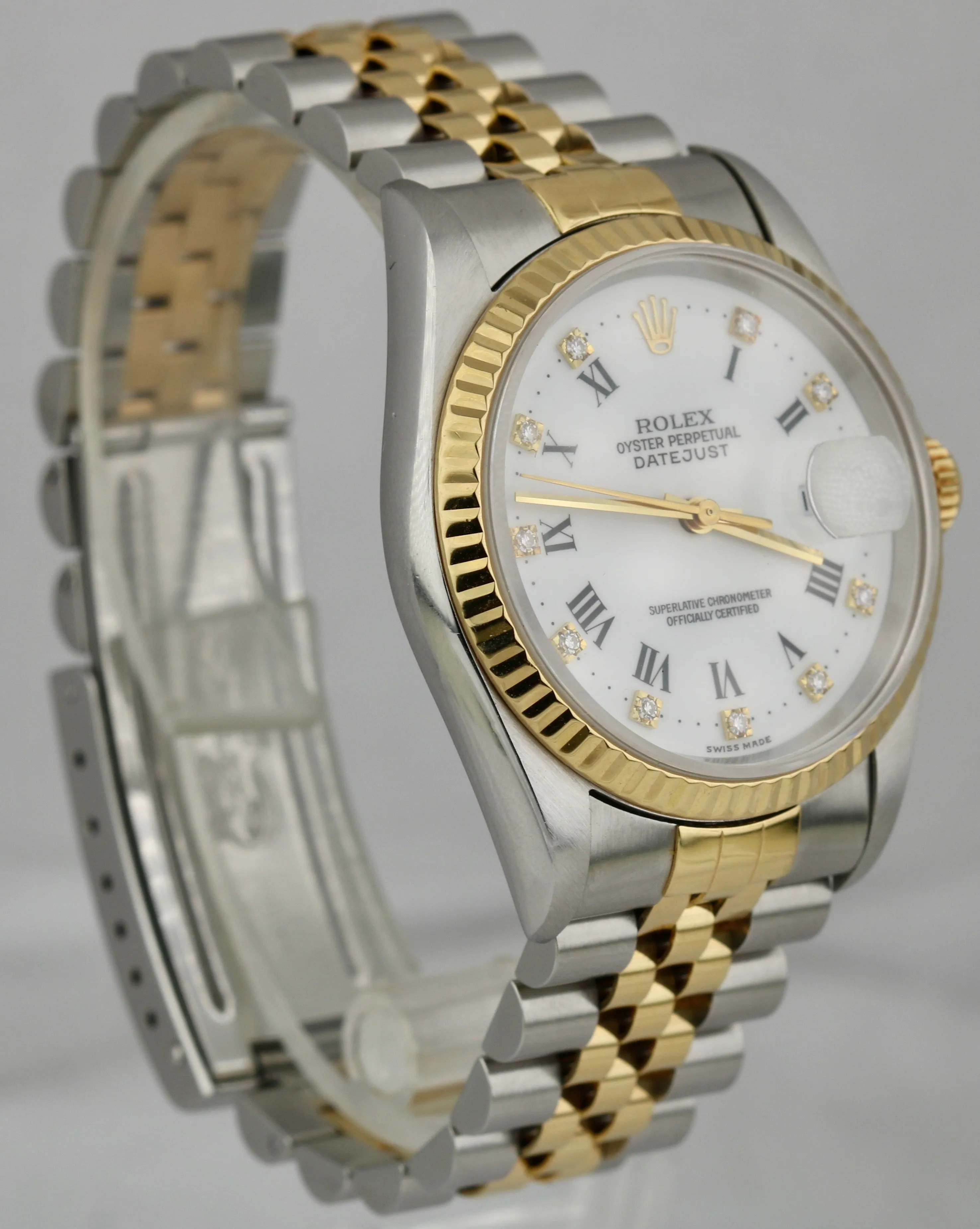 Rolex DateJust 36mm Two-Tone White FACTORY Diamond NO HOLES 18K Jubilee 16233