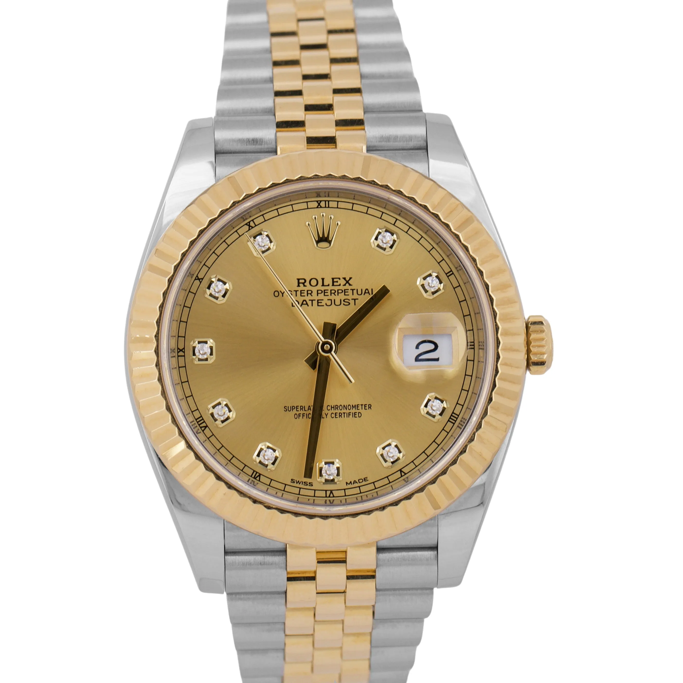 Rolex DateJust 41 CHAMPAGNE DIAMOND 18K Gold Steel 41mm JUBILEE Fluted 126333
