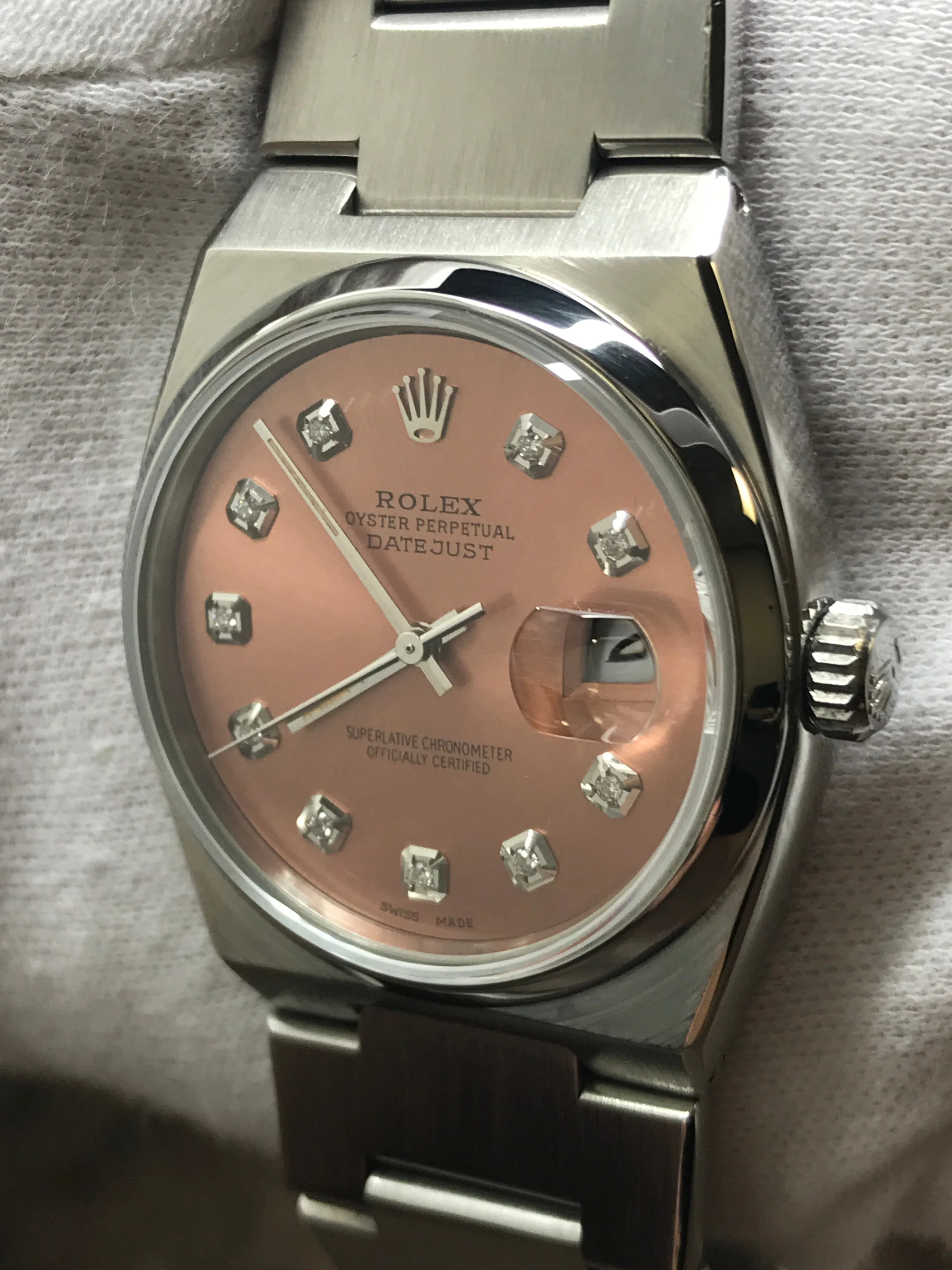 Rolex Datejust Oysterquartz 17000 Custom Salmon Diamond Dial Quartz Watch
