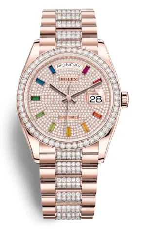 Rolex Day-Date 36 Paved Dial 18kt Everose Gold Diamond Set President Watch 128345DSDP