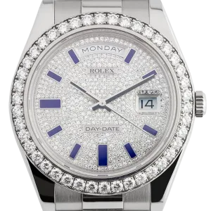 Rolex Day-Date 41 White Gold Diamond-Paved Blue Enamel Hour Markers President 218349
