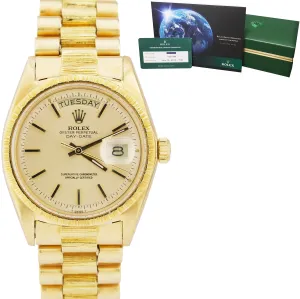 Rolex Day-Date President 1807 Champagne Bark 18K Yellow Gold 36mm Watch 1803