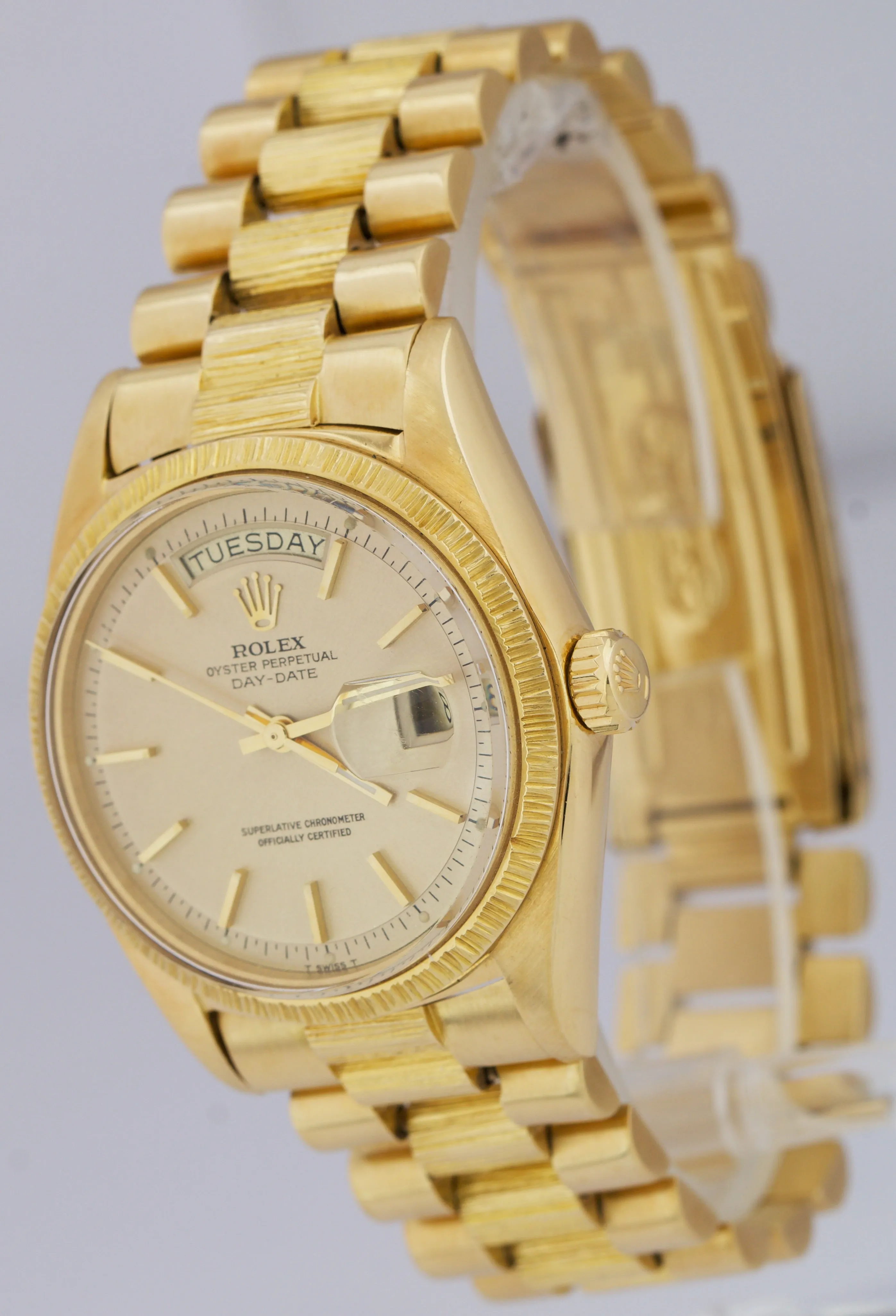 Rolex Day-Date President 1807 Champagne Bark 18K Yellow Gold 36mm Watch 1803