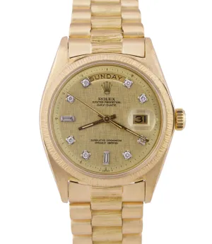 Rolex Day-Date President 36mm Champagne DIAMOND LINEN BARK 18K Yellow Gold 1807