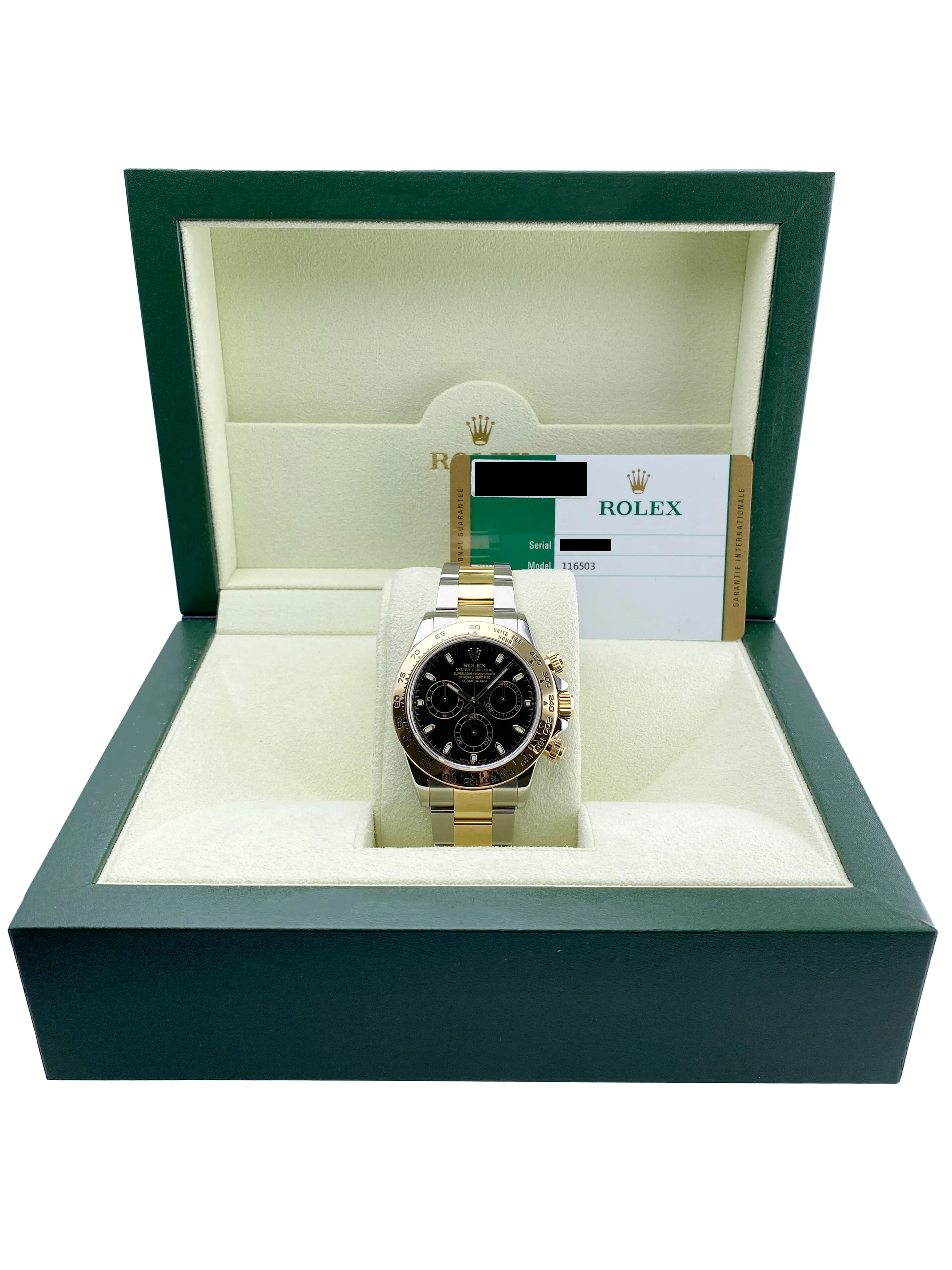 Rolex Daytona 116503 Two Tone Black Dial Mens Watch Box Papers