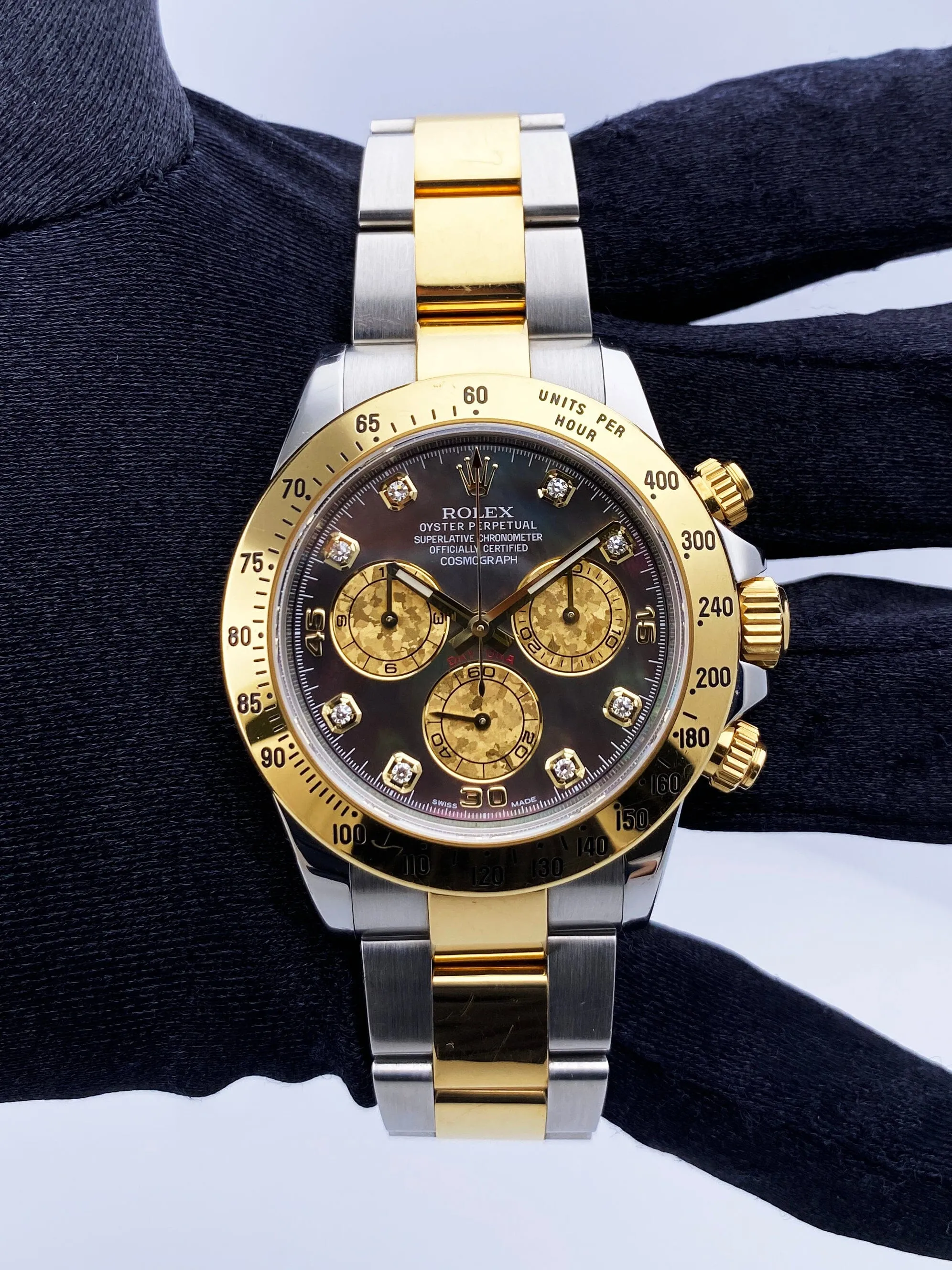 Rolex Daytona 116523 Dark Crystal MOP Dial Mens Watch Box Papers