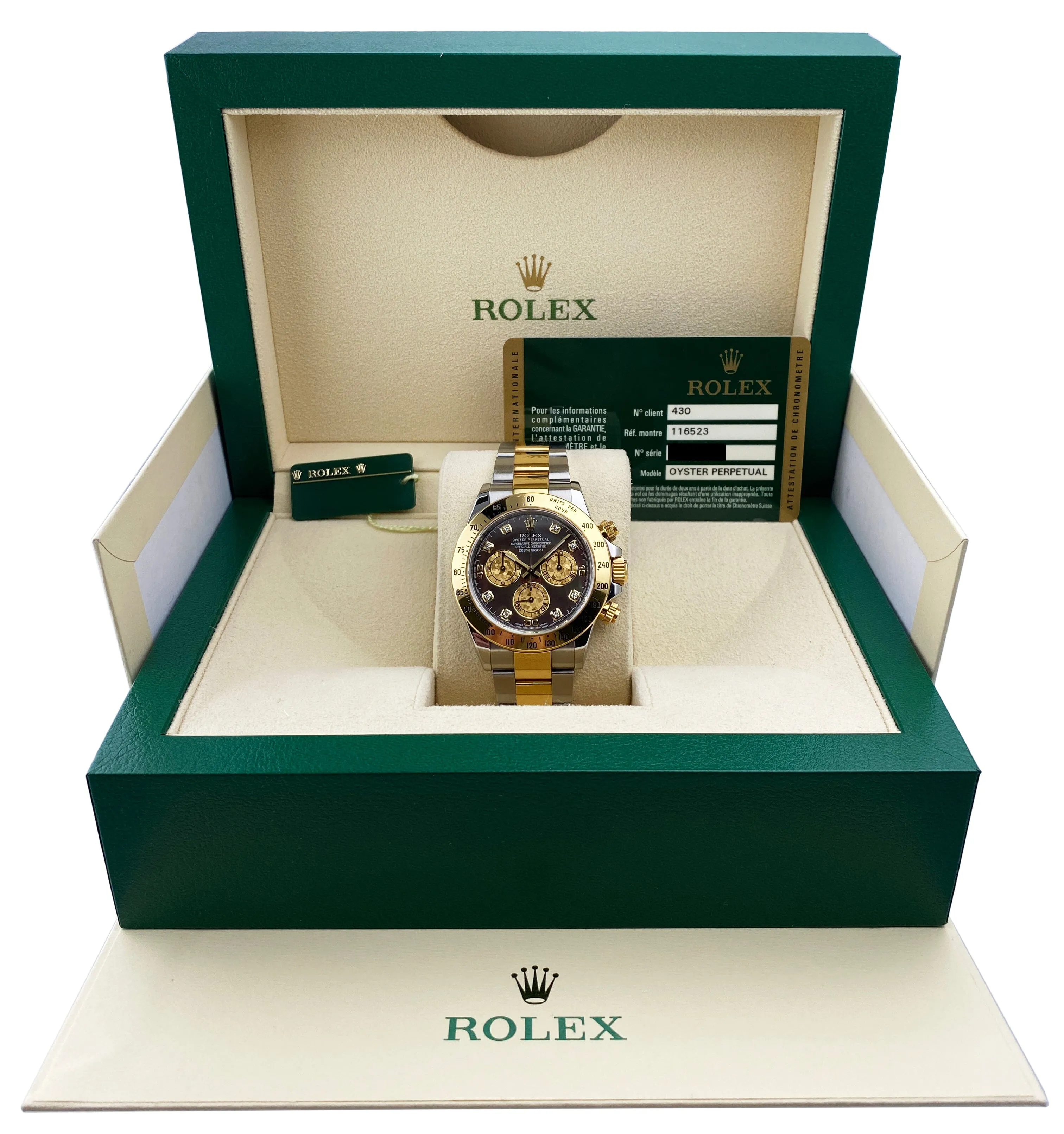 Rolex Daytona 116523 Dark Crystal MOP Dial Mens Watch Box Papers