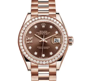 Rolex Lady-Datejust 28 Chocolate Dial 18K Everose Gold President Automatic Ladies Watch 279135CHDP