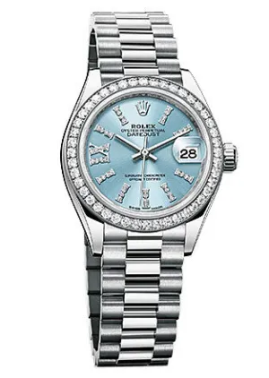 Rolex Lady-Datejust 28 Ice Blue Dial Platinum President Automatic Ladies Watch 279136IBLSRDP