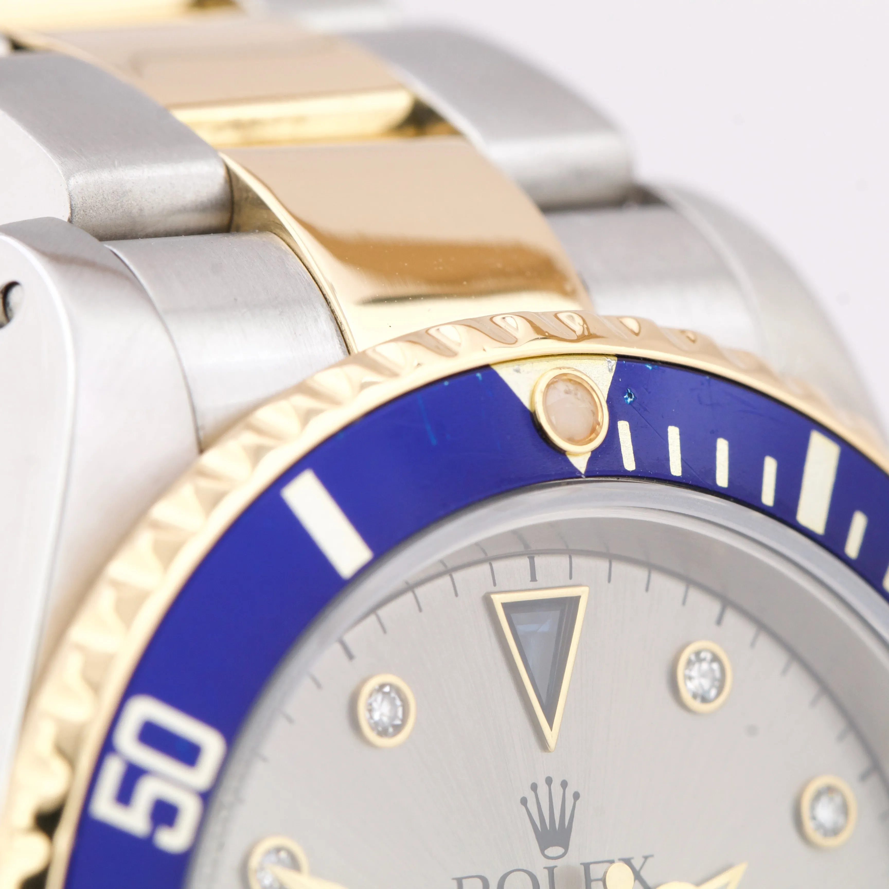 Rolex Submariner SERTI SLATE DIAMOND Blue Two-Tone 18K Gold Steel Watch 16613