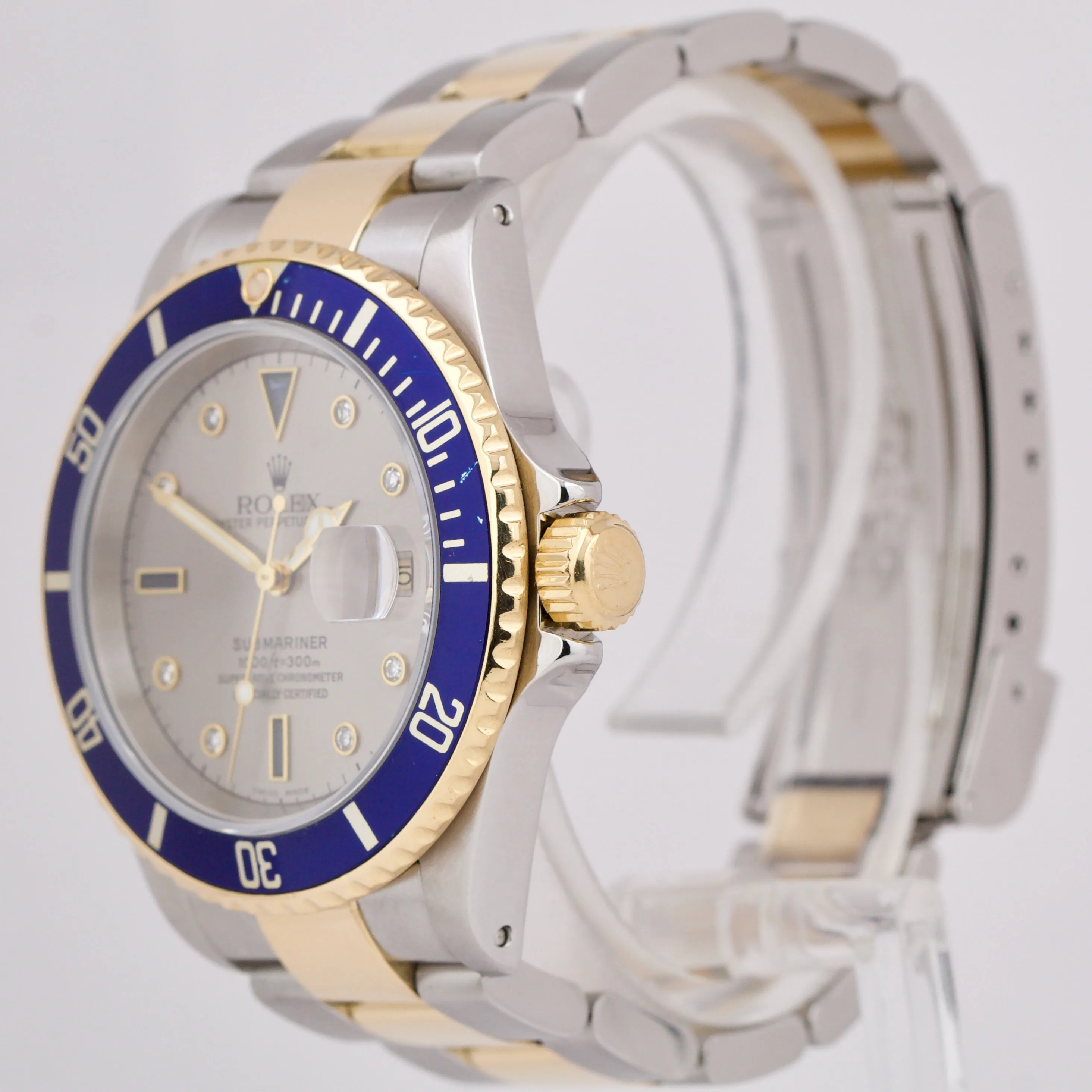 Rolex Submariner SERTI SLATE DIAMOND Blue Two-Tone 18K Gold Steel Watch 16613