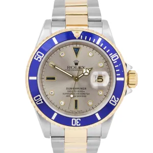 Rolex Submariner SERTI SLATE DIAMOND Blue Two-Tone 18K Gold Steel Watch 16613