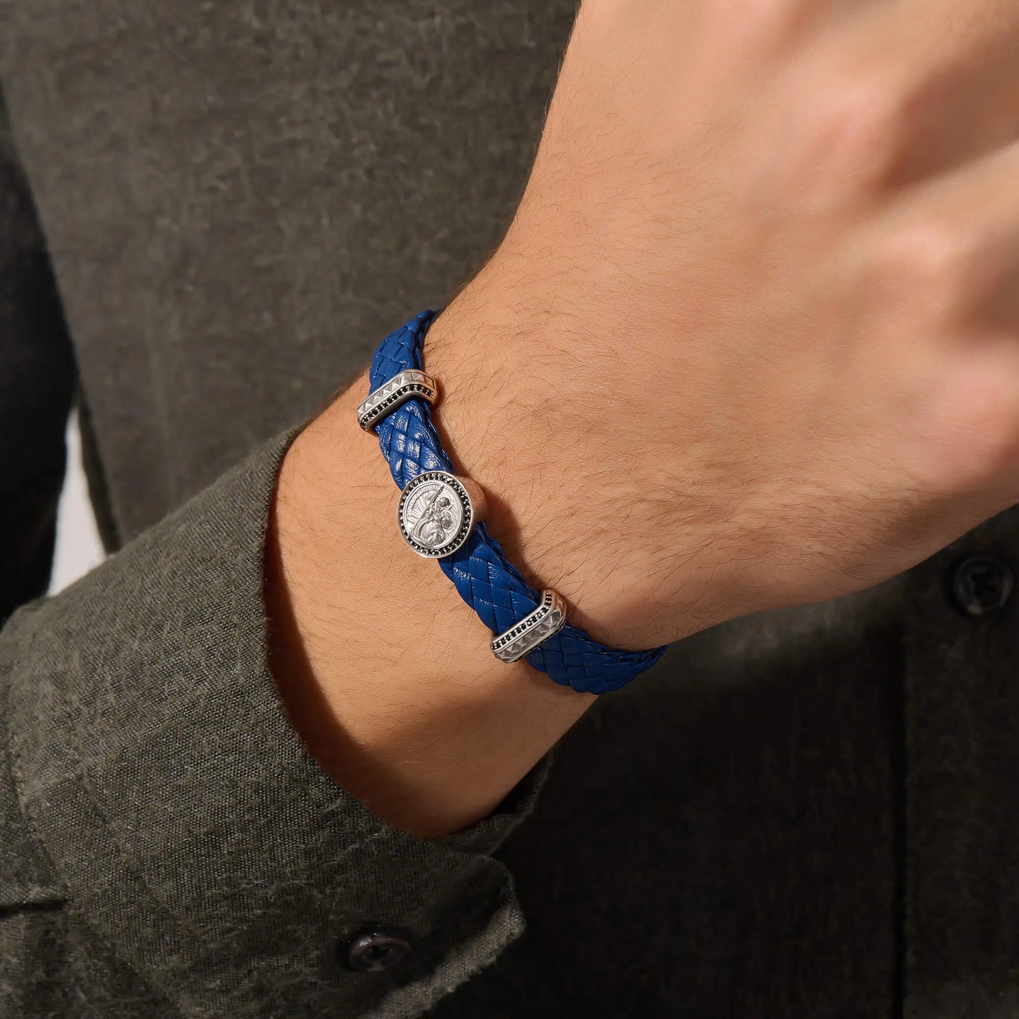 Saint Christopher Leather Bracelet in Gold